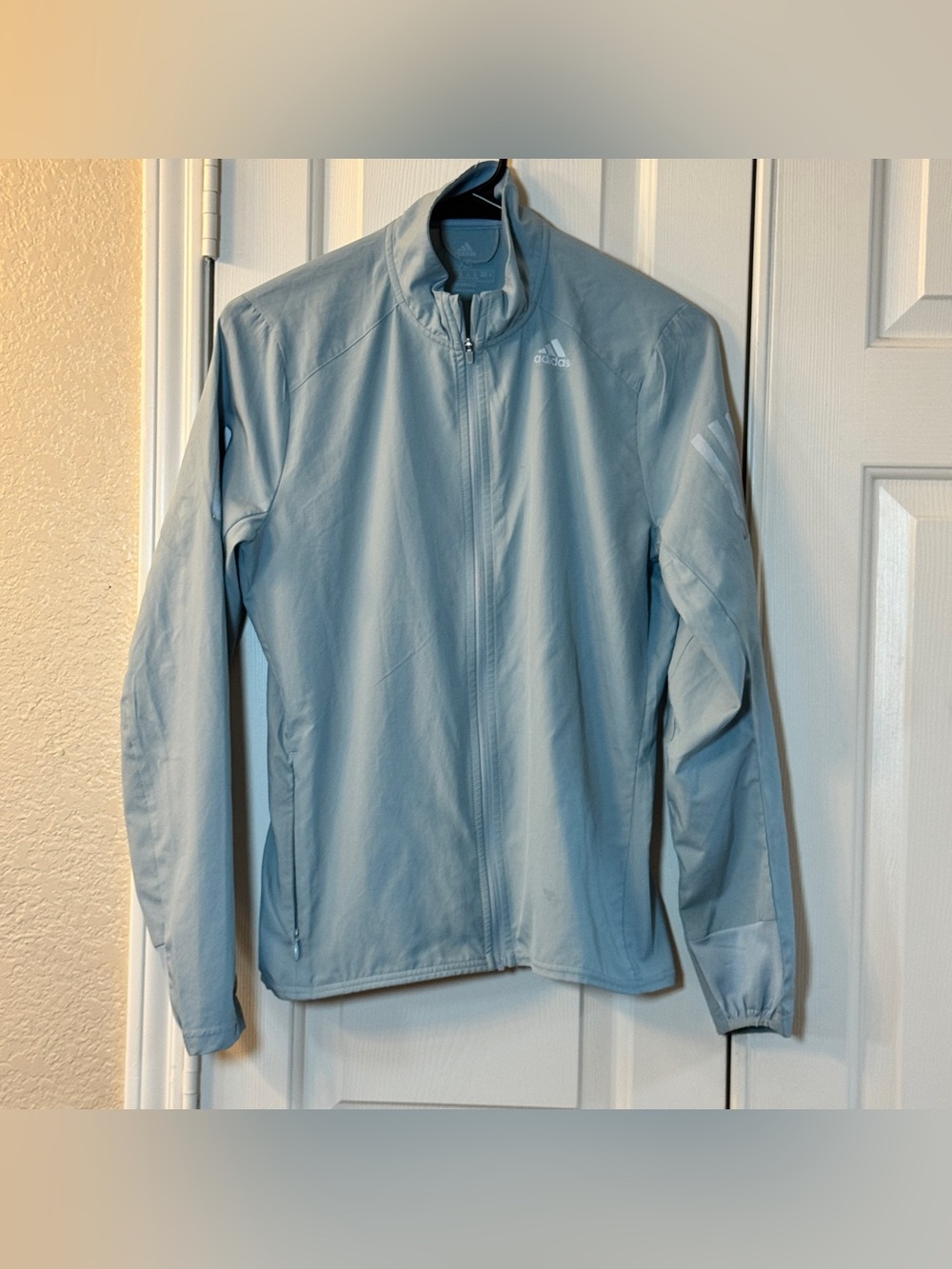 Adidas Running Lightweight Windbreaker Jacket 3 Stripes Light Blue Women’s XS